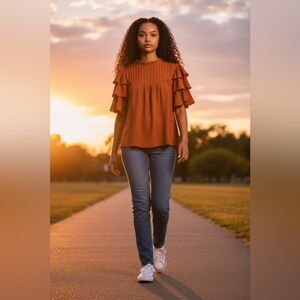 BloomChic Ruffle Top in Toasted Squash